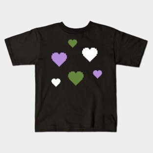 Gender Queer Pride Hearts Pixel Art Kids T-Shirt